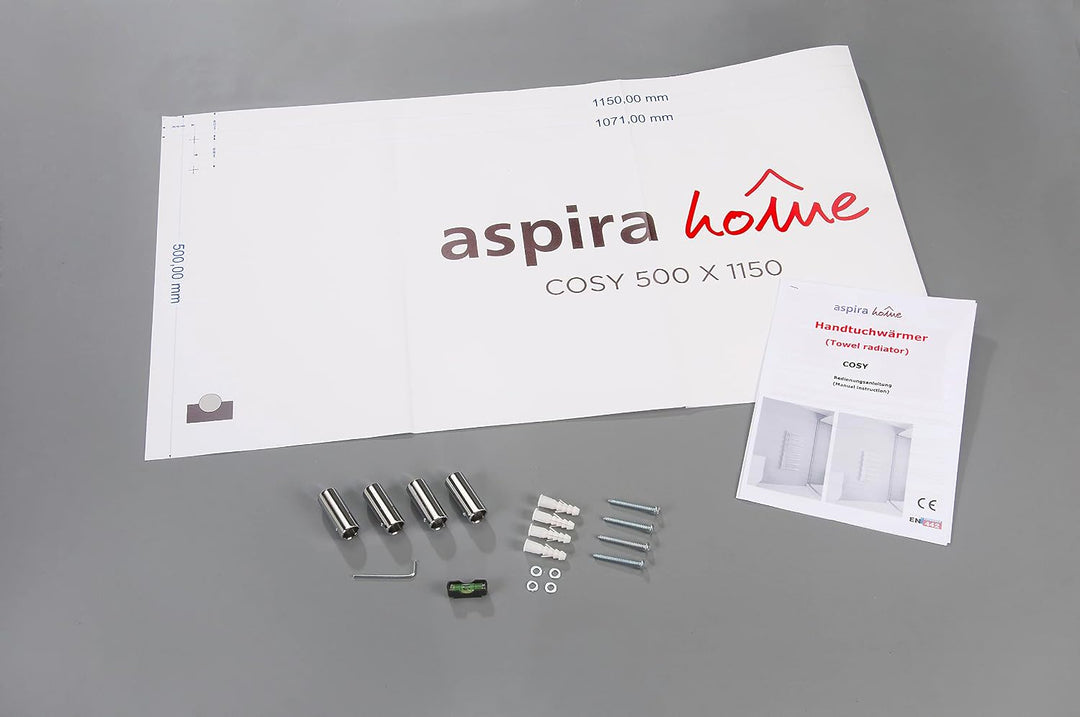 Aspira Home Moderner Design Badheizkörper „Cosy“ - Chrom - Mittelanschluss 1/2“ - 500x1150mm - Handt