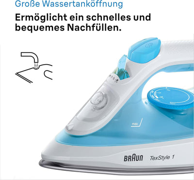 Braun TexStyle 1 Dampfbügeleisen SI 1050BL - Bügeleisen mit SuperCeramic Bügelsohle, Vertikaldampf,