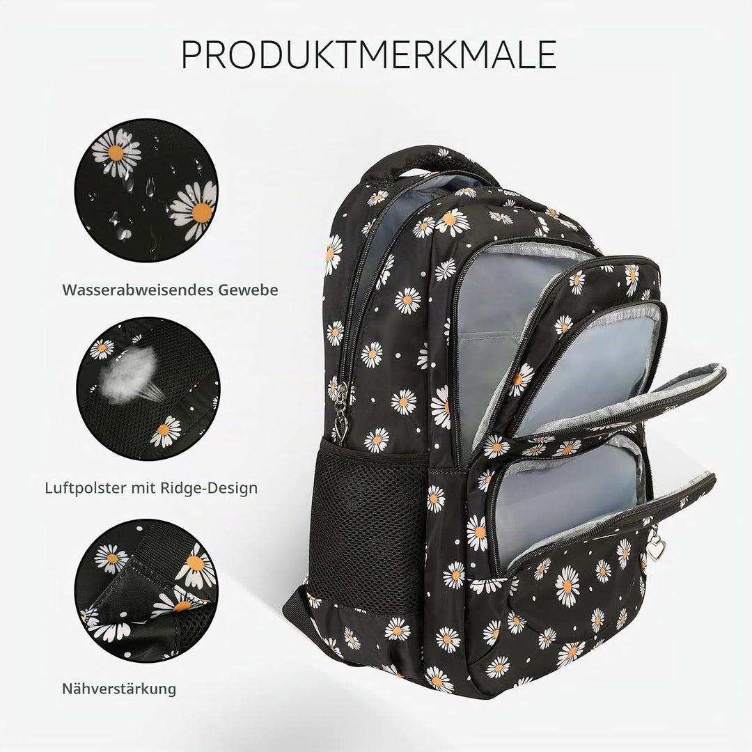 SIVENKE Schulrucksack Mädchen Teenager Damen Schultasche Rucksack Set Gänseblümchen Schulranzen für
