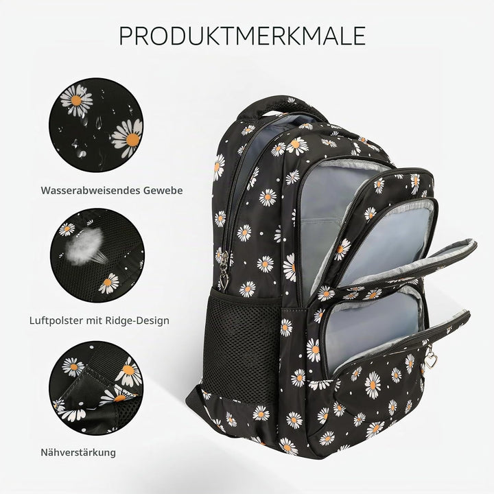 SIVENKE Schulrucksack Mädchen Teenager Damen Schultasche Rucksack Set Gänseblümchen Schulranzen für