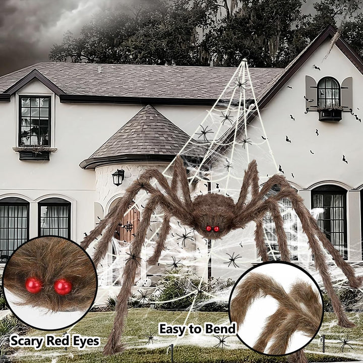 iZoeL XXL Halloween Deko 700cm Riesige Spinnennetz+ 200cm Graue Spinne +Spinnweben+ 30 Mini Spinne,