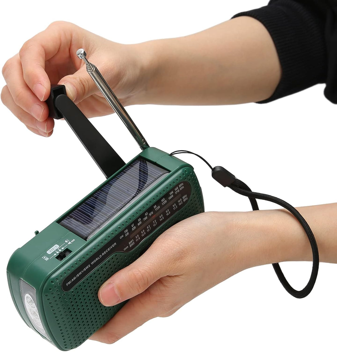 Handkurbel Solar Radio, AM FM SW1 SW2 Multiband Camping -Notfallradio mit LED -Taschenlampe, Energie