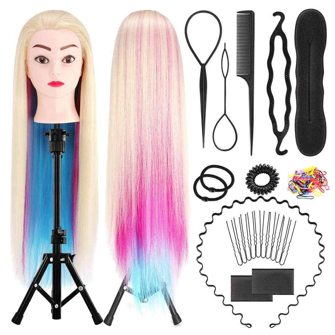 Yofuly Trainingskopf, 75 cm, Regenbogenfarben, Friseur, Mannequin, Puppe, Kunstfaser, Haarstyling-Se