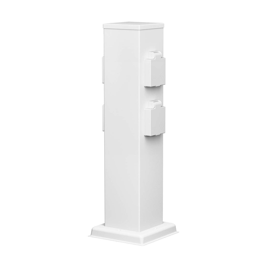 ledscom.de Garten Steckdosensäule POLLY für aussen, IP44, 4-fach, weiss, eckig, 38 cm