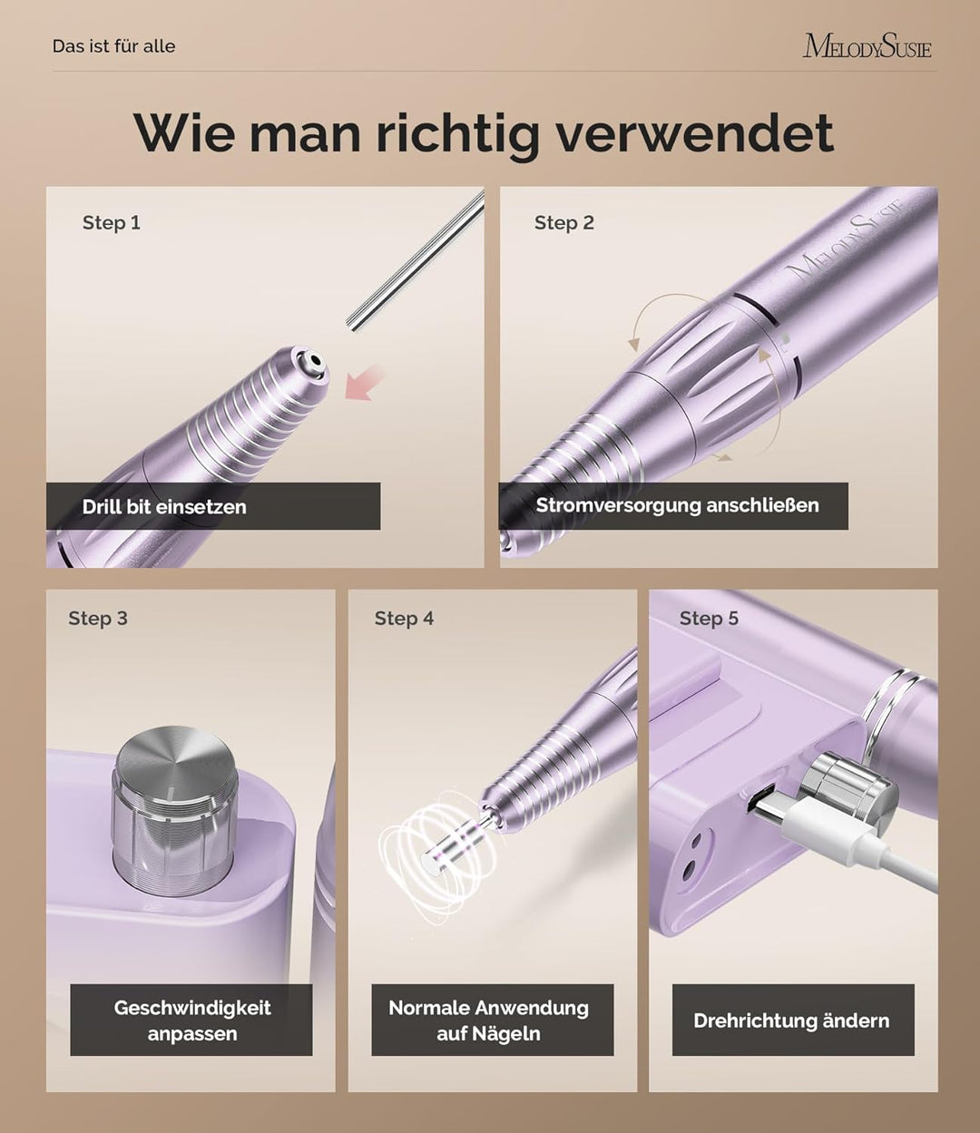 MelodySusie SC300F Professioneller Aufsteckbarer Nagelfräser, Wiederaufladbare Elektrische Nagelfeil