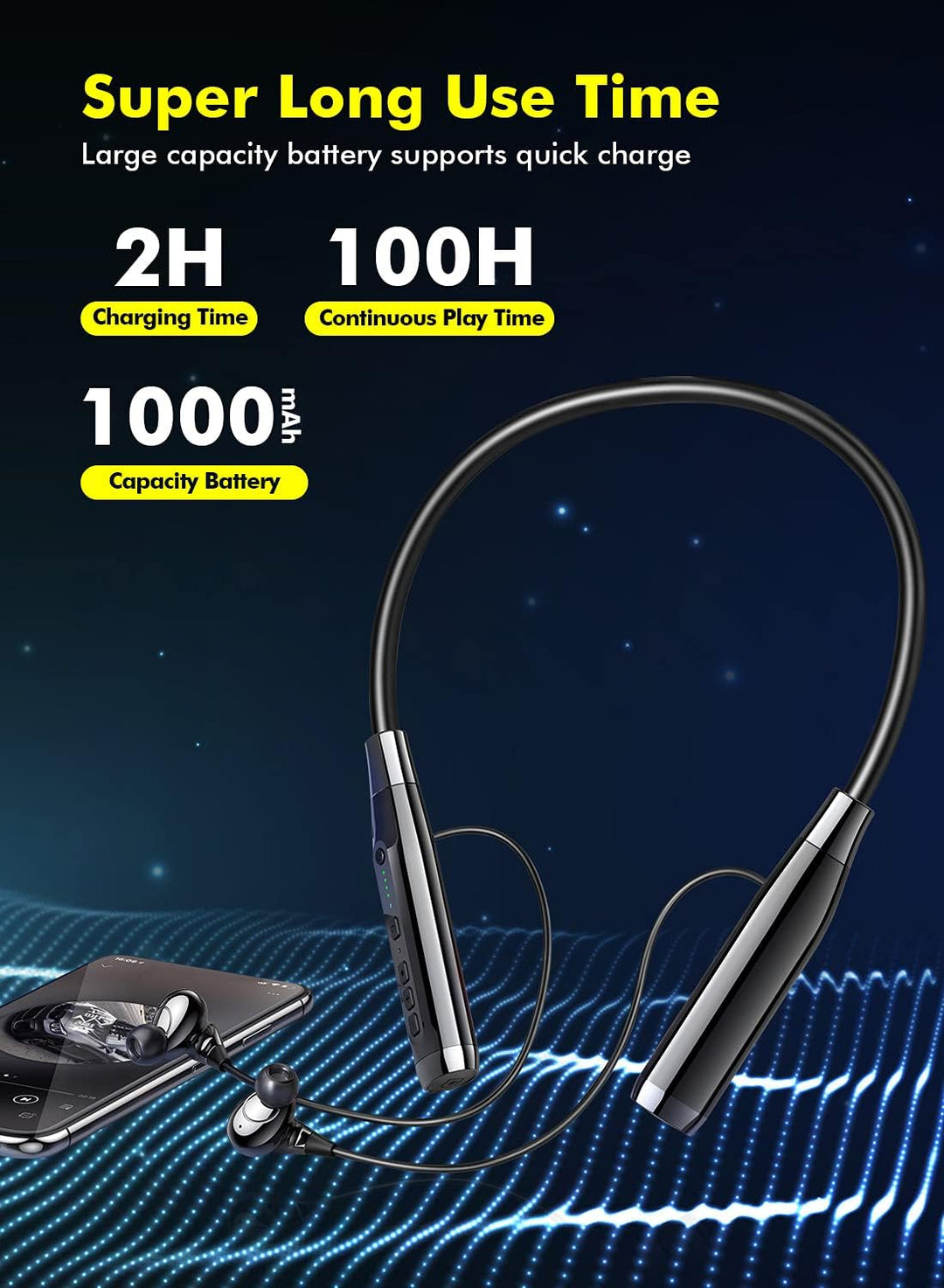 LAMA Bluetooth 5.0 Kopfhörer Sport Ohrhörer 100h Spielzeit Noise Cancelling Ohrhörer IPX5 Wasserdich