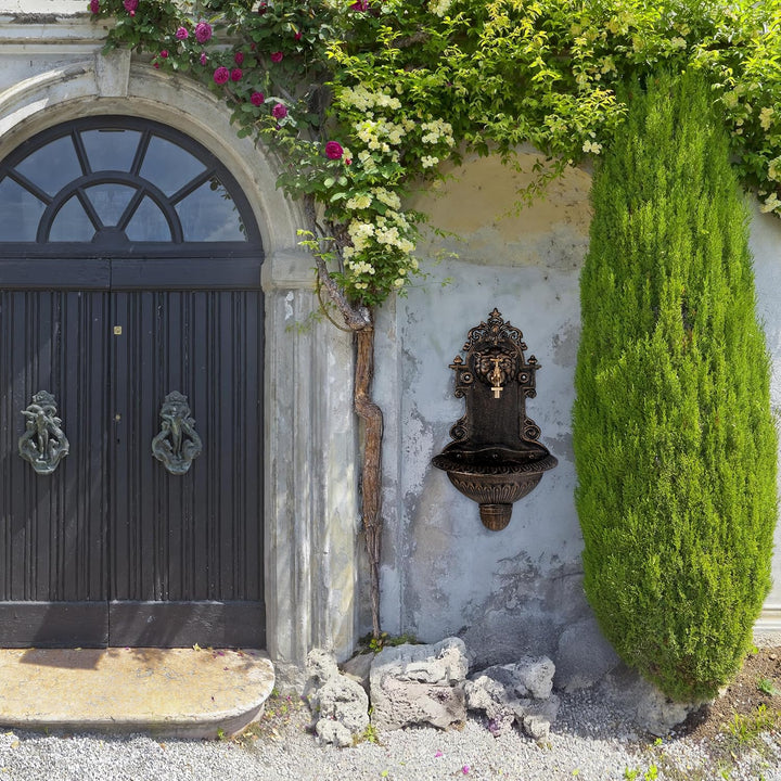 Relaxdays Wandbrunnen, Wasserspeier, Waschbecken &amp; Wasserhahn, Gartenbrunnen HBT 61 x 35 x 18 cm, Gu