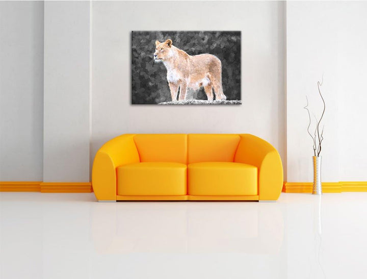 maiestätische Löwin schwarz/weiss Deluxe Format: 100x70 cm auf Leinwand, XXL riesige Bilder fertig g