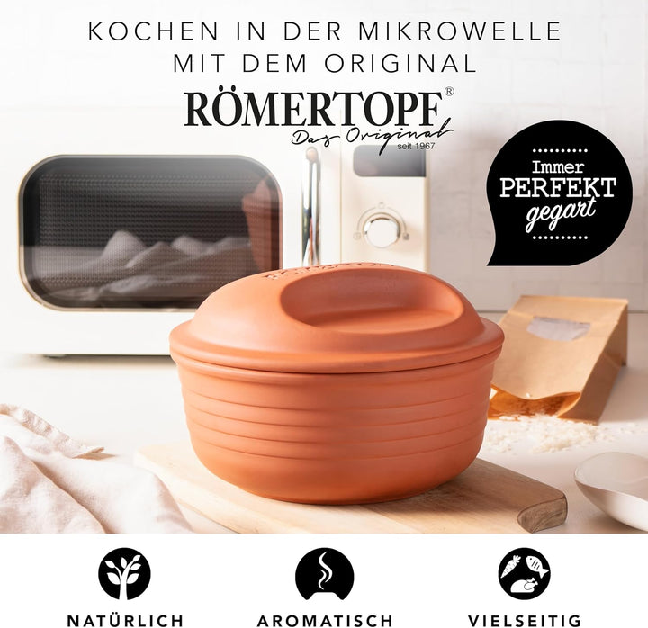 Römertopf Multibräter rund aus Naturton Keramik Bräter für bis zu 4 Personen & einem Volumen von 2 L