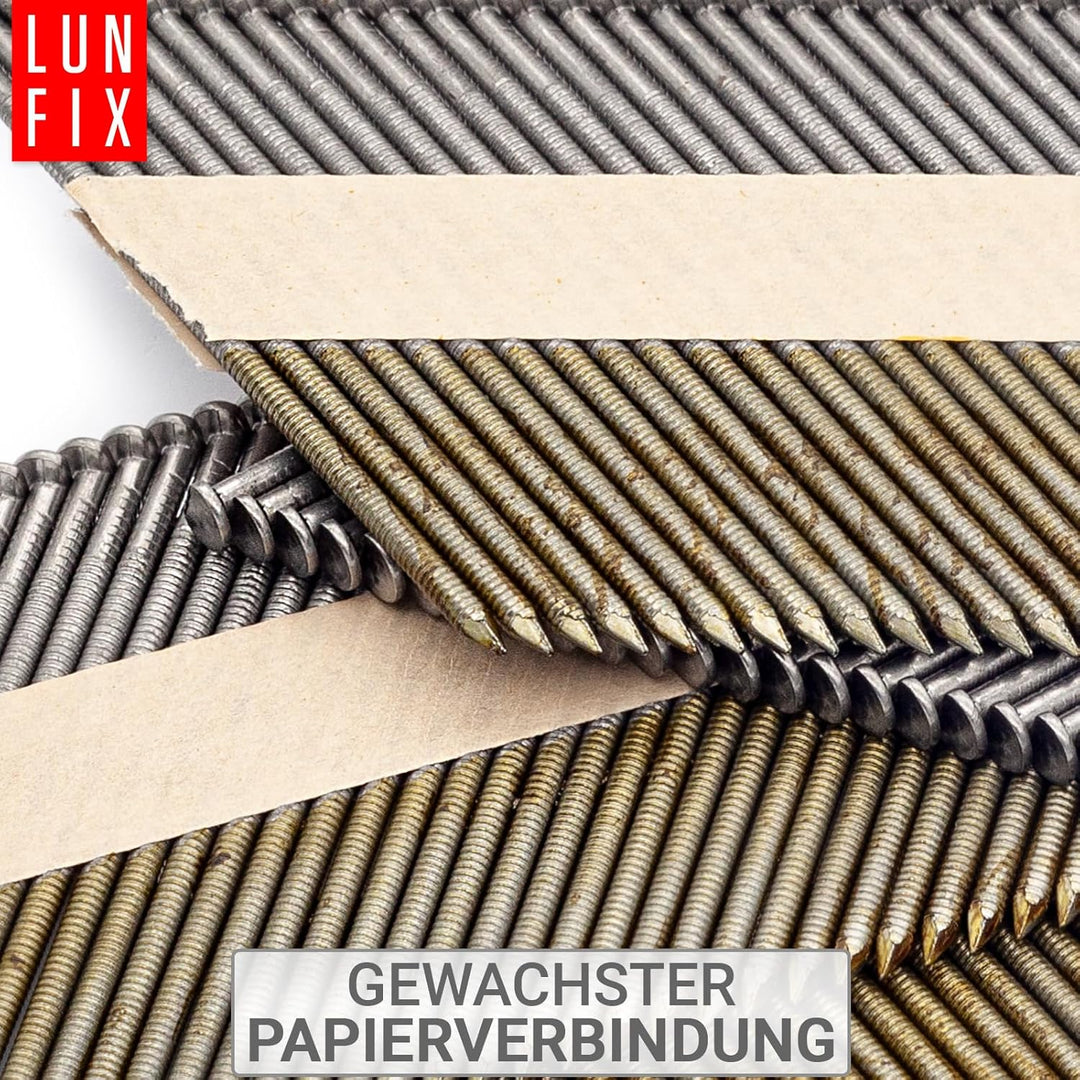 34° Ringschaftnägel 3,1x90 mm aus Stahl unverzinkt, papiergebunden auf Streifen – Packung 2000 Stk.
