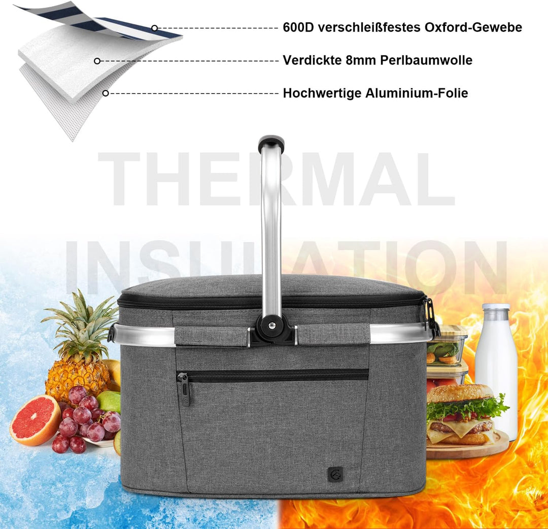 ALLCAMP 22L Einkaufskörbe Gross Isolierkorb Kühlkorb Kühltasche Picknickkorb Thermotasche Kühltasche