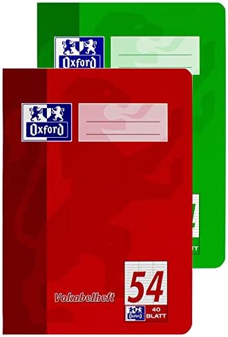Oxford Vokabelheft, A4, Lin. 54 (3 Spalten), 40 Blatt, rot und grün, 10 Stück
