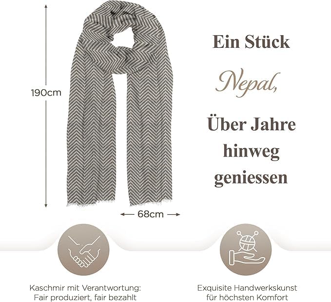 yanopurna Unisex-Kaschmirschal – Handgewebte Stola Aus 100% Kaschmirwolle – Warmer Wickelschal, Hals