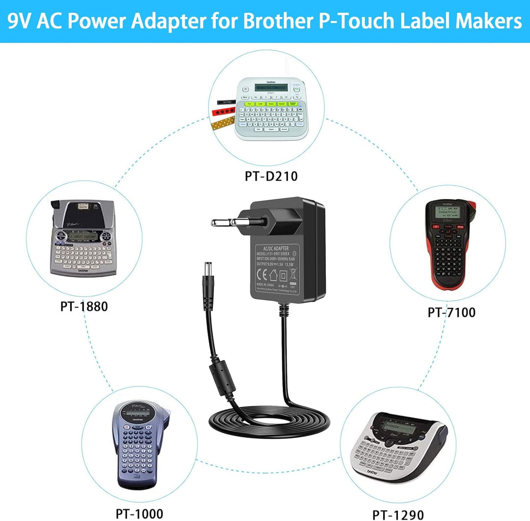 9V Netzteil Netzkabel, kompatibel mit Brother P-Touch Etikettendruckern PT-D210 PT-E100 PT-D200 PT-H