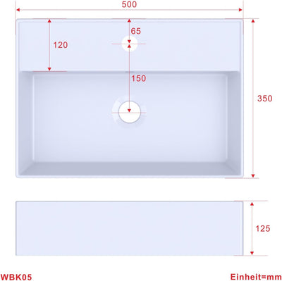 Waschbecken aus Keramik Eckig 50 x 35 cm Aufsatzwaschbecken für Waschtisch Unterschrank Waschplatz G