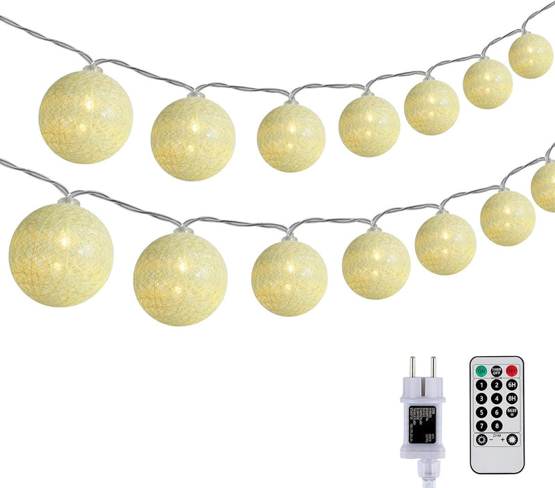 DeepDream Kugeln Lichterkette 6.6m 30 LED Cotton Ball Lichterkette Dimmbar Baumwollkugeln Lichterket