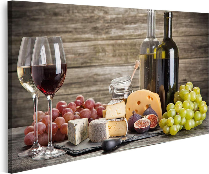 islandburner Bild auf Leinwand Wein Käse Stillleben Vor Holzwand Bilder Wandbilder Poster Leinwand 8