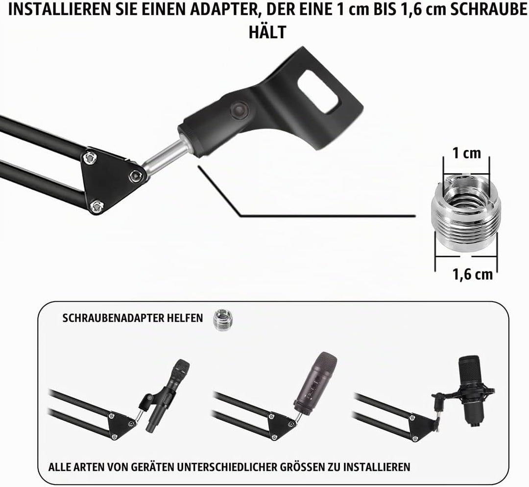 Micfuns Verstellbarer Mikrofonständer Professioneller Mikrofonhalter mit Spinne und Adapter für Stud