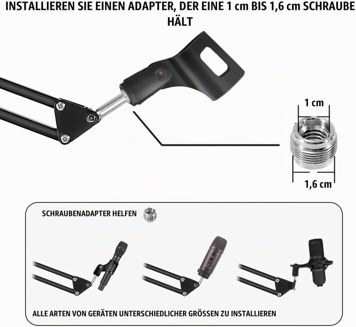 Micfuns Verstellbarer Mikrofonständer Professioneller Mikrofonhalter mit Spinne und Adapter für Stud