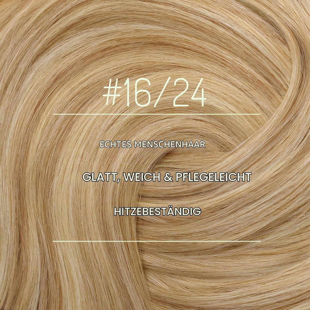 RUNATURE Clip Echthaar Extensions Gold Blond mit Hellblond Clip in Haarverlängerung Remy Echthaar Cl