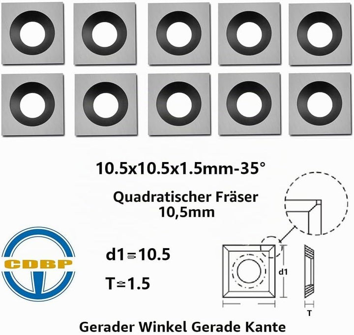 CDBP HM Vorschneid-Wendeplatten 10,5x10,5x1,5mm für Holz Drehmaschine und Holzbearbeitung Drehen Mei