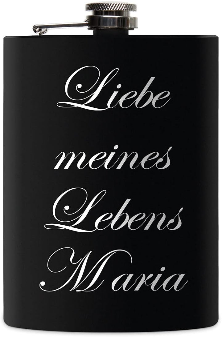 Edelstahl Flachmann 237 ml schwarz matt lackert inkl. individuelle Gravur in Silber von Paule Black