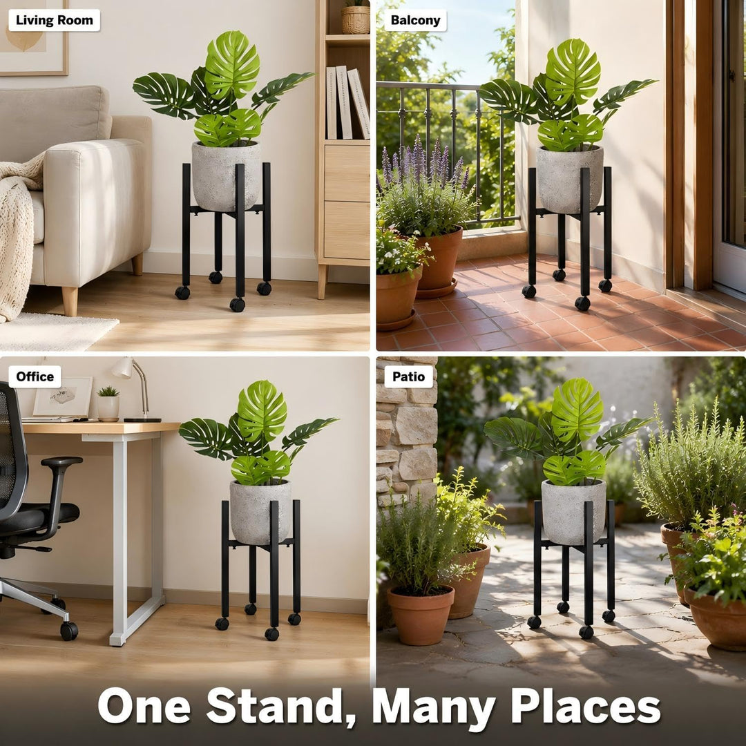 Verstellbarer Pflanzenständer-Blumenständer Metall Schwarz mit 4 Umlenkrollen für 24-38 cm Verschied