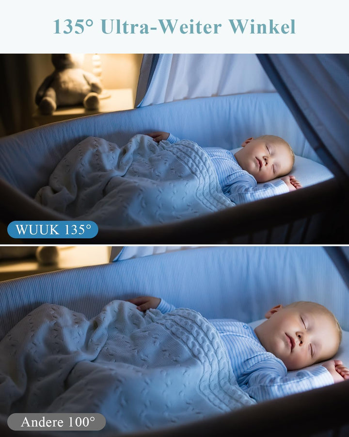 WUUK 2K Babyphone mit Kameras und App, 5.5 Zoll Display mit 360° PTZ Baby Monitor, 135° Weiter Blick