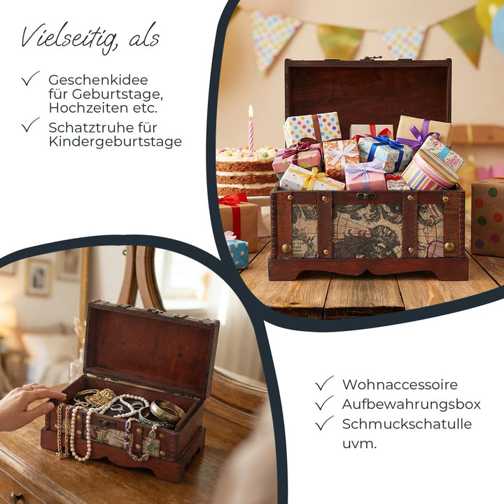 HMF Schatztruhe aus Holz, kleine Schatzkiste für Kindergeburtstag | 2er Set | Versch. Grössen | Amer