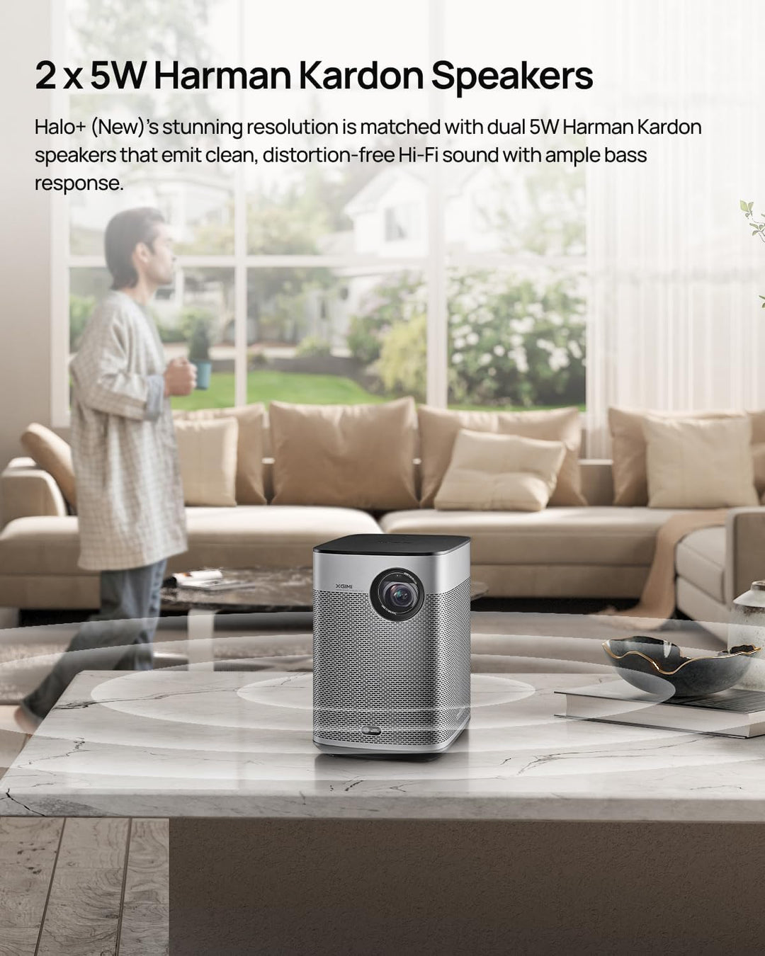 XGIMI Halo+ GTV 1080P Tragbarer Beamer, Google TV mit lizenziertem Netflix, 700 ISO Lumen, 2x5W Harm