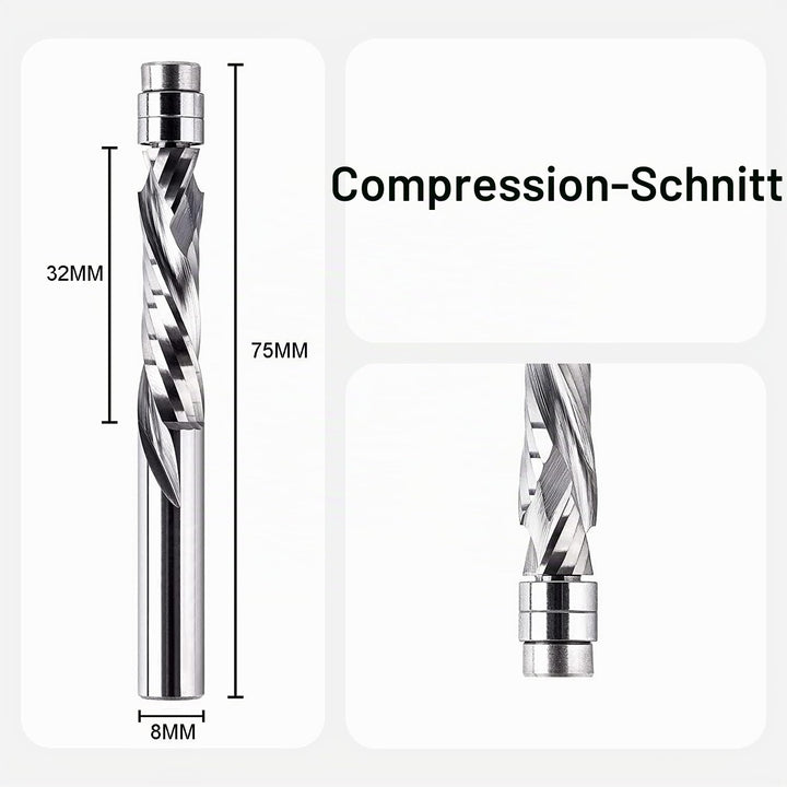 SpeTool Bündigfräser 8mm Schaft Up&amp;Down Kopierfräser für Oberfräse Kompressions 32mm Schnittlänge Ex