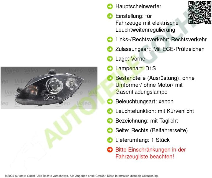 Valeo Hauptscheinwerfer Rechts Original Teil 044094