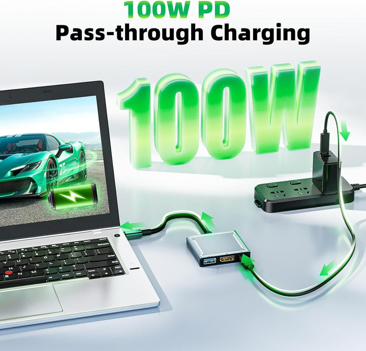 BolAAzuL 3-in-1 USB-C auf DisplayPort Multiport-Adapter, 1 DP 1.4 + 1 USB 2.0 + 1 PD, 8K 60 Hz/100 W