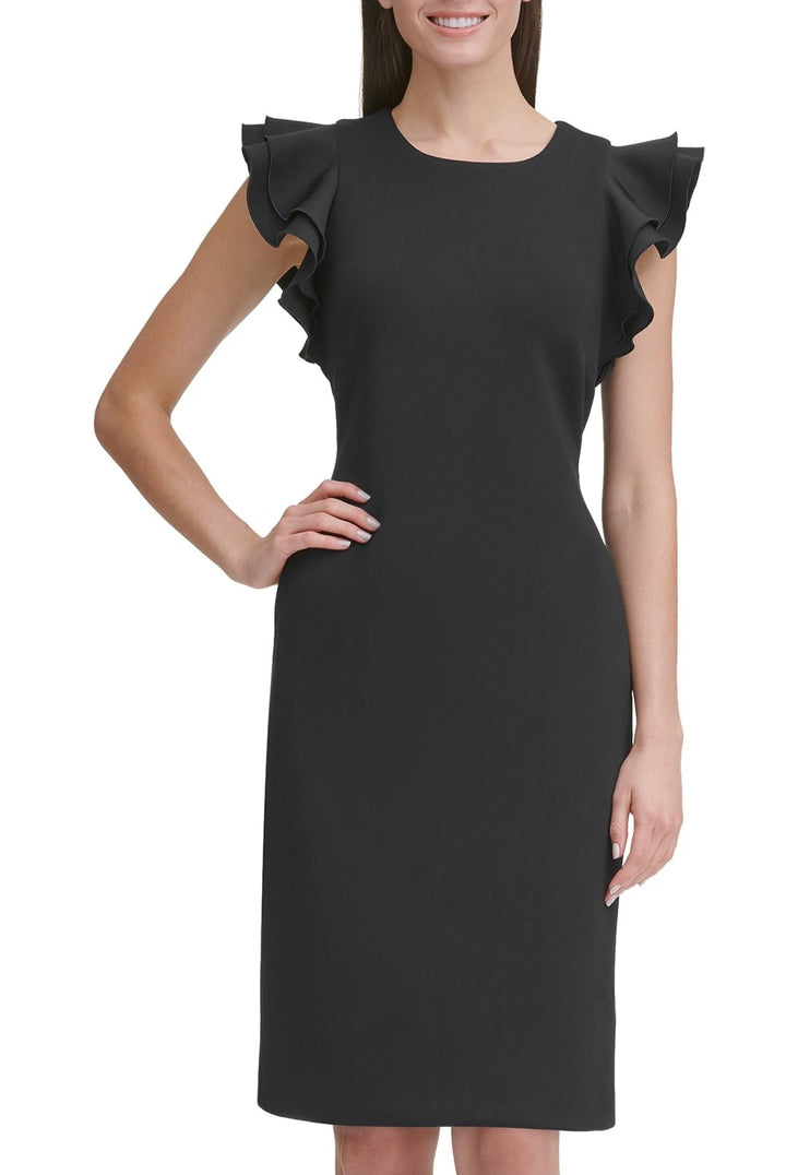 Tommy Hilfiger Damen Scuba Flatterärmeln Kleid 40 Schwarz, 40 Schwarz