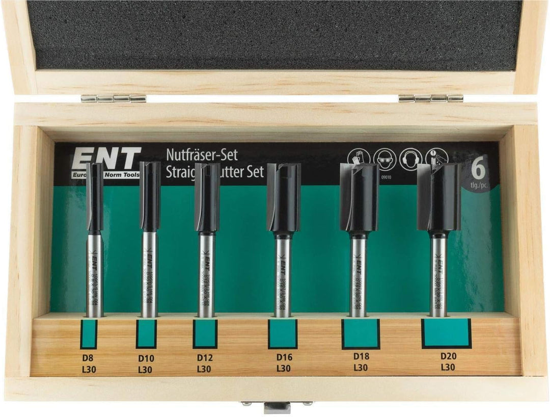 ENT 09010 6-tlg. Nutfräser Set - extra lang 90 mm - Hartmetall Grundschneide zum Einbohren Z2+1 - Ø
