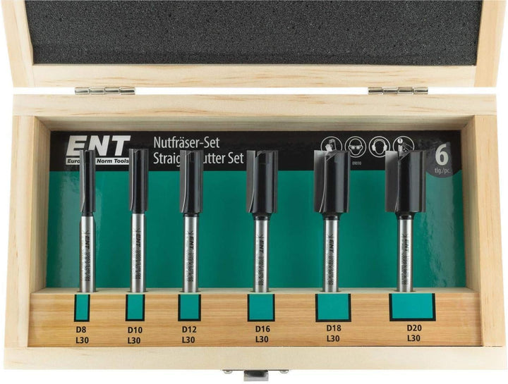 ENT 09010 6-tlg. Nutfräser Set - extra lang 90 mm - Hartmetall Grundschneide zum Einbohren Z2+1 - Ø