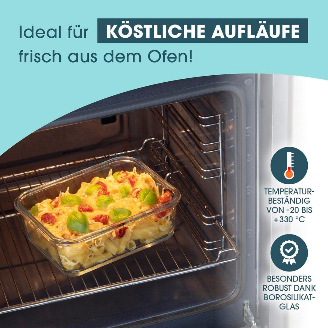 GOURMETmaxx Glas-Frischhaltedosen Klick-It 3 Dosen 1,6 L | Als Brotdose oder für Meal Prep | Spülmas