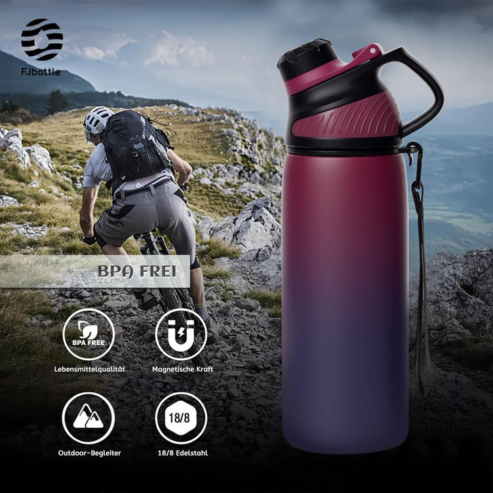 Fjbottle Edelstahl Trinkflasche Sport mit Magnetischem Deckel 1L, 800ml, 600ml, 400ml BPA-Frei Ausla