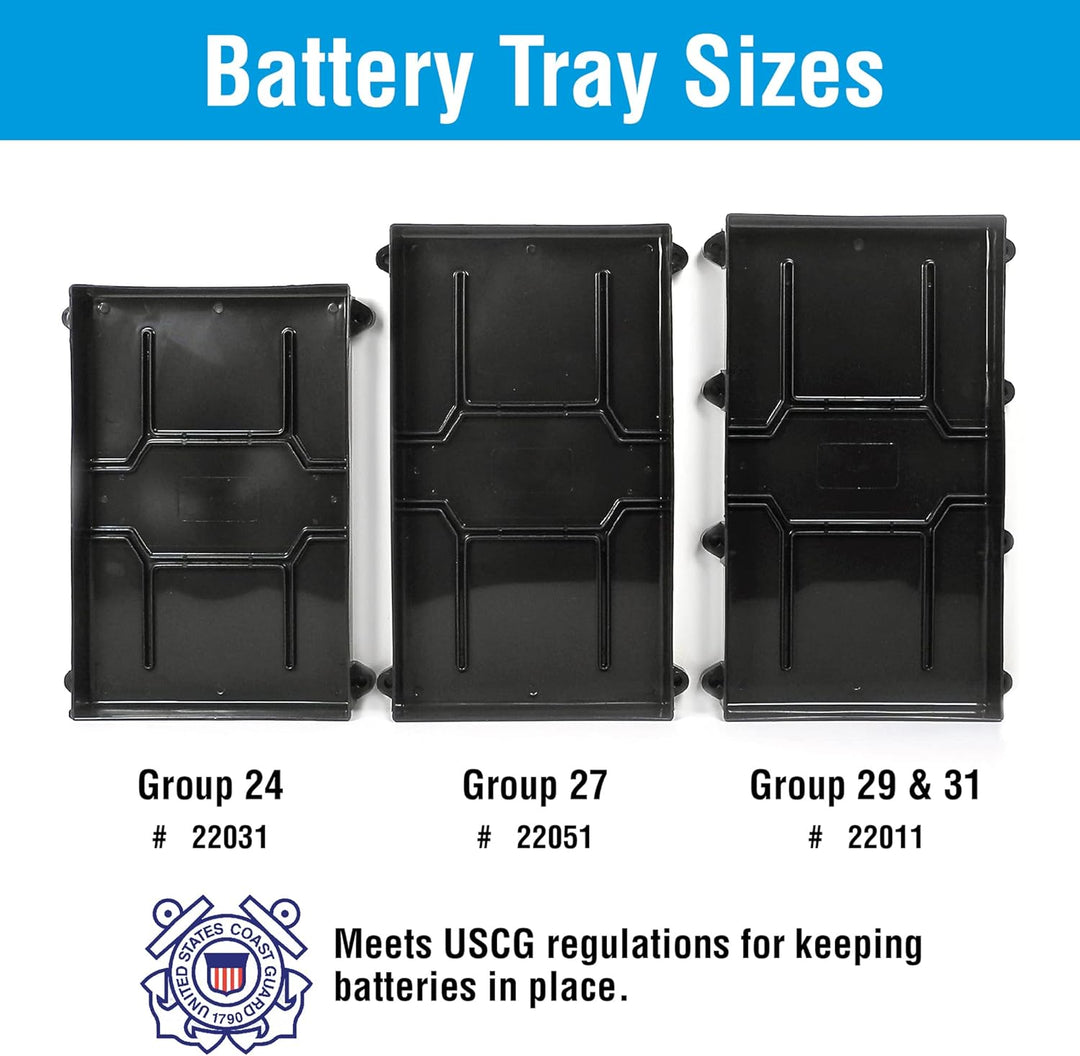 Seachoice Battery Tray with Hold Down Strap, Group 29/31,Black