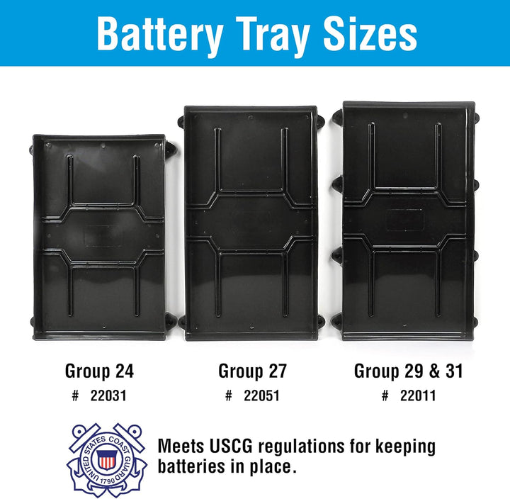 Seachoice Battery Tray with Hold Down Strap, Group 29/31,Black