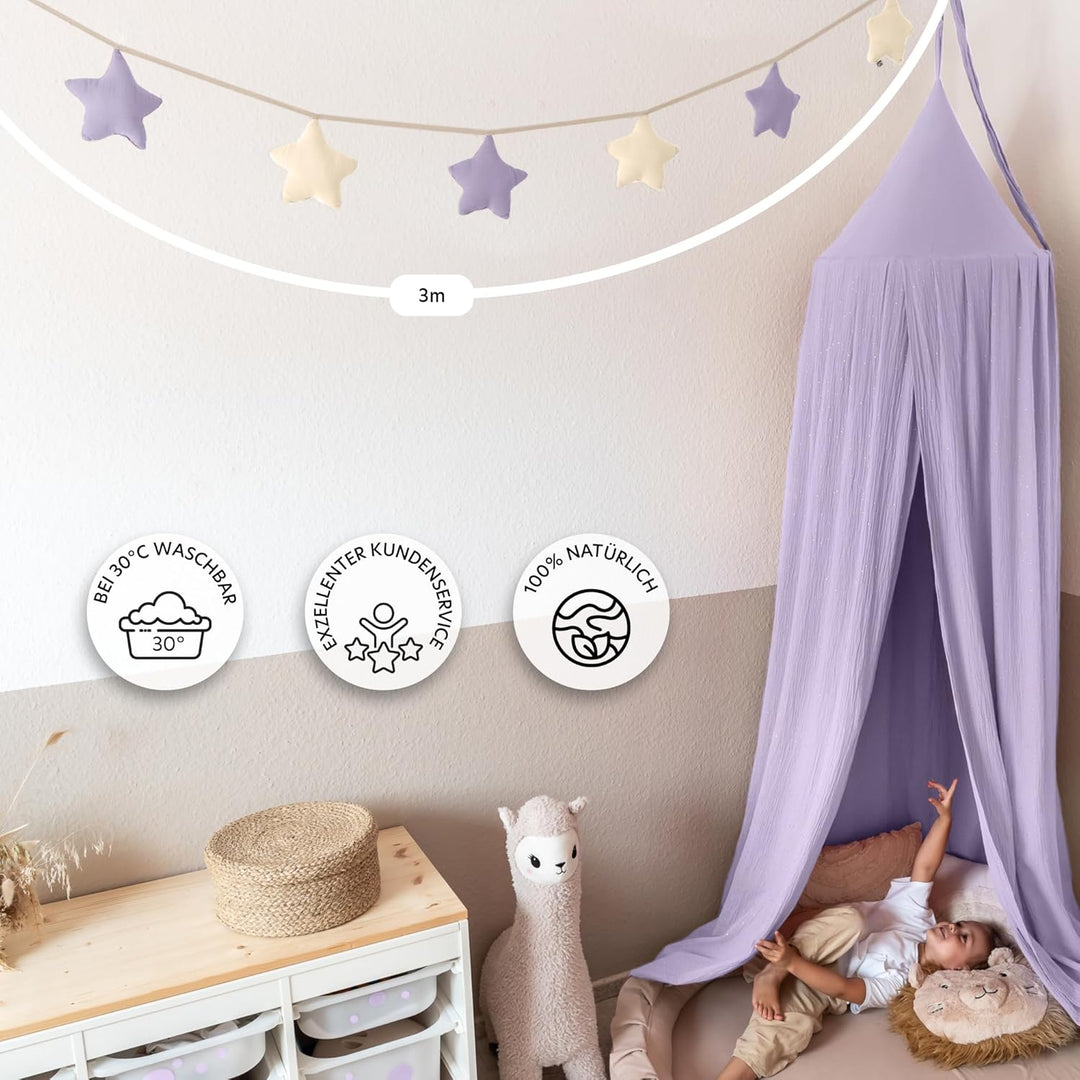 LILIMAUS Sternen Wimpelkette Stoff - 12 Farben - Kinderzimmer Deko - 100% Baumwolle Handmade - Musse