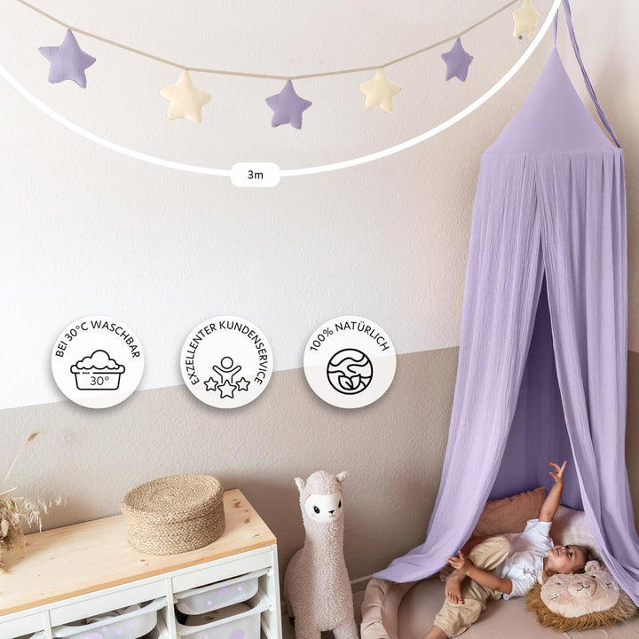LILIMAUS Sternen Wimpelkette Stoff - 12 Farben - Kinderzimmer Deko - 100% Baumwolle Handmade - Musse