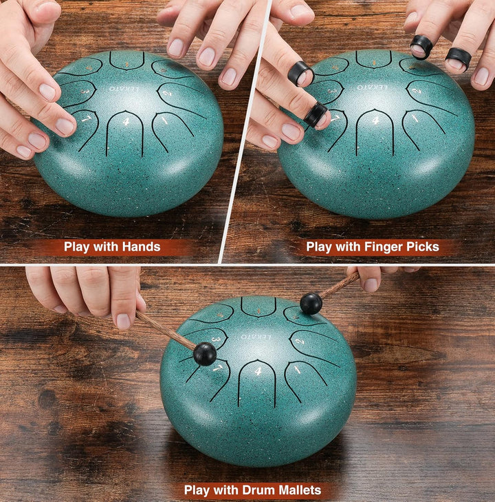 LEKATO Tongue Drum für Kinder, 6 Zoll 8 Tone Zungentrommel Schlagzeug Anfänger, Steel Pan Drum für M