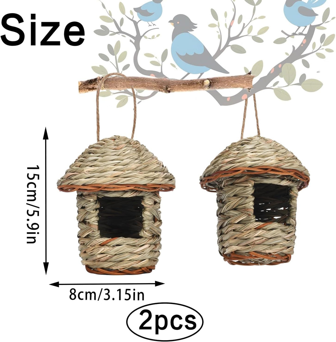 Vogelnest Gras, 2 Stück Gras Bird Nest, Vogelhäus, Handgewebte Vogelhäuser, Vogelhäus zum Aufhängen