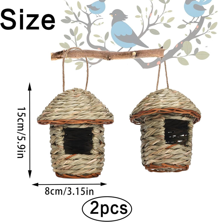 Vogelnest Gras, 2 Stück Gras Bird Nest, Vogelhäus, Handgewebte Vogelhäuser, Vogelhäus zum Aufhängen