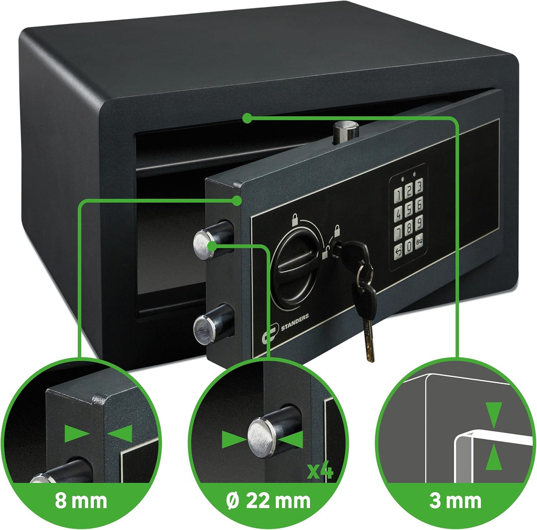 STANDERS - Elektronischer Safe - 28L - 35 x 44 x 23 cm - Wandtresor - Code-Safe - 2 Sicherheitsschlü