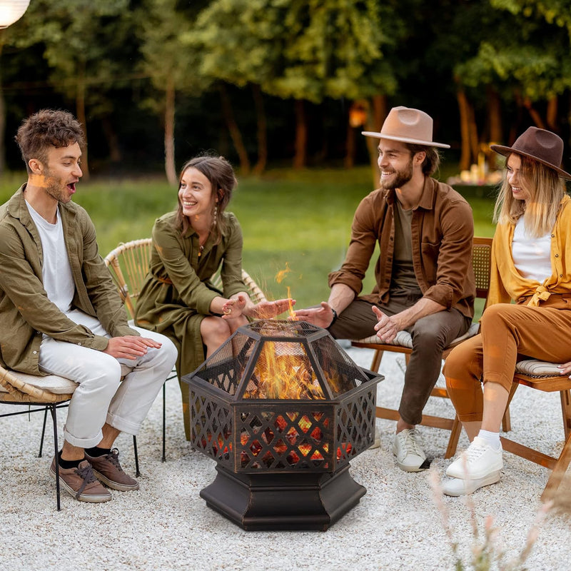 Outsunny Feuerschale Feuerstelle mit Funkenschutz, Feuerkorb Outdoor für Heizung BBQ Garten Terrase