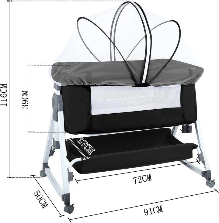 Baby Beistellbett,Kompatibel mit verschiedenen Betten, Einfach zu Montieren und Transportieren,höhen