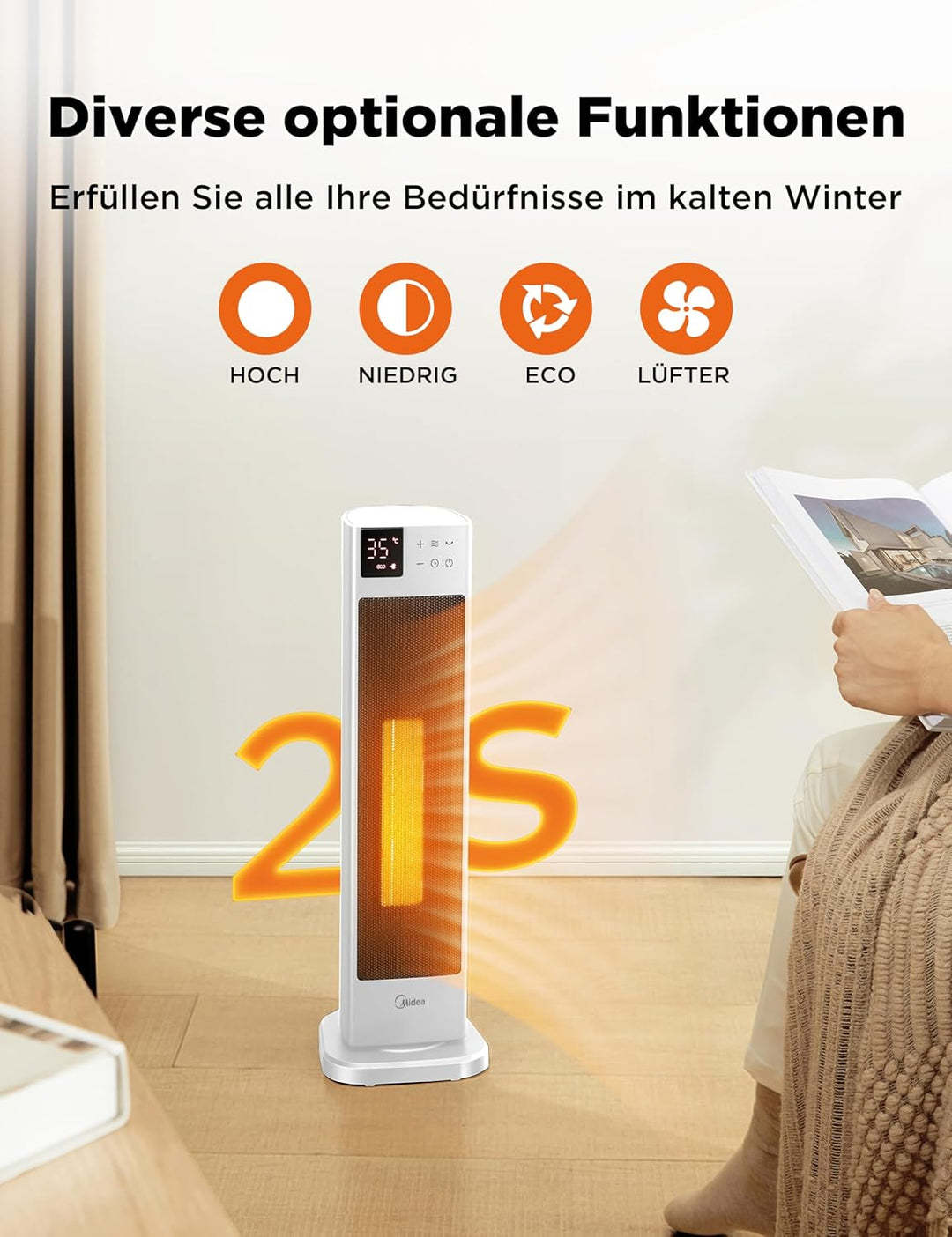 Midea NTH20-22ER(WH) Heizlüfter Energiesparend Leise mit Fernbedienung,PTC 2000 Watt Keramik Heizlüf