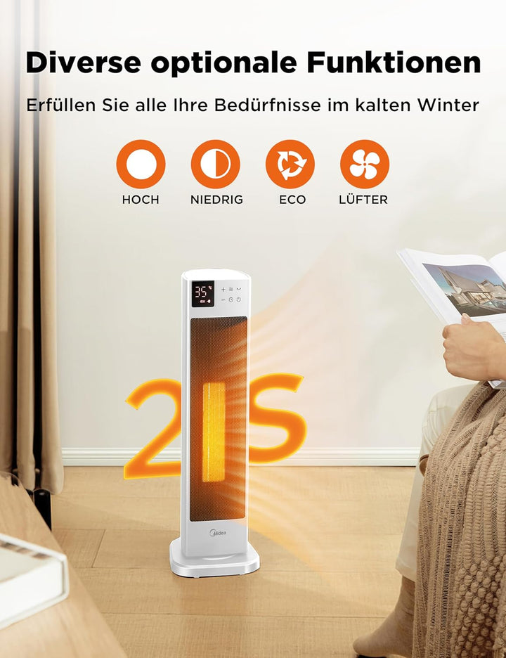 Midea NTH20-22ER(WH) Heizlüfter Energiesparend Leise mit Fernbedienung,PTC 2000 Watt Keramik Heizlüf